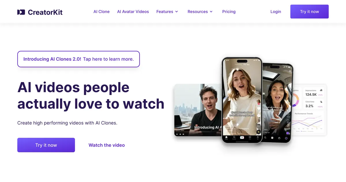 CreatorKit homepage hero promoting AI product images and video for online stores