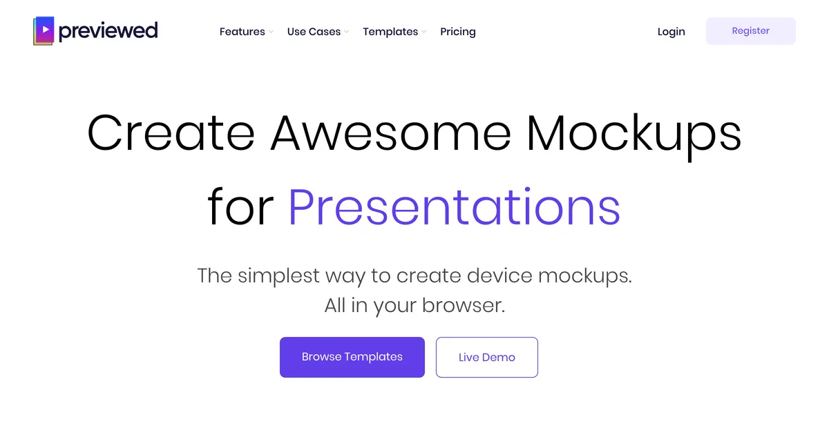 Previewed homepage hero showing app store screenshot and device mockup templates