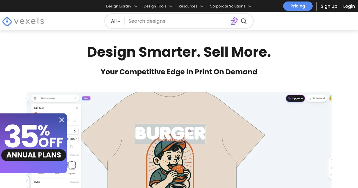 Vexels homepage hero promoting licensed print on demand design assets