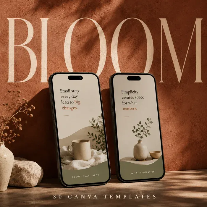 A Canva template pack listing image shown on two phones