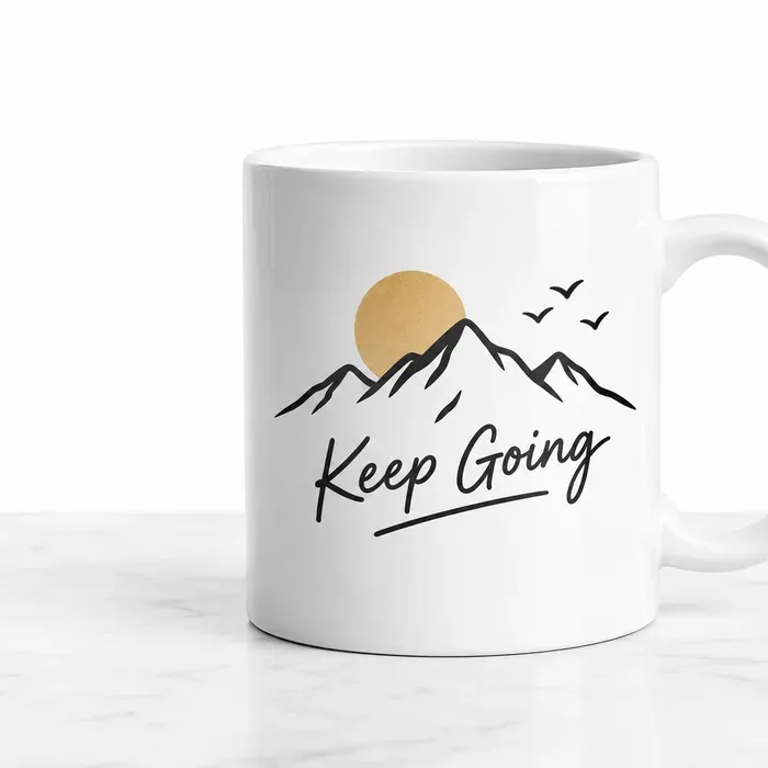 A ceramic mug listing image with a hand-lettered design